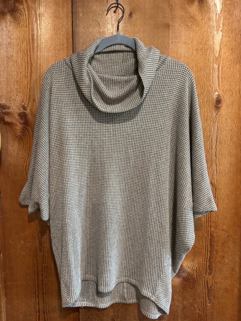 Korye Cowl Neck Waffle Knit Poncho Sweater Tan Beige Neutral Large